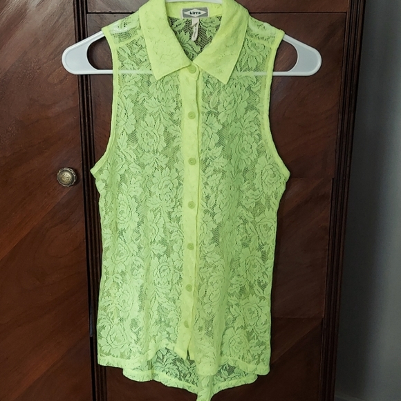 Kirra neon yellow lace button up - Picture 1 of 6